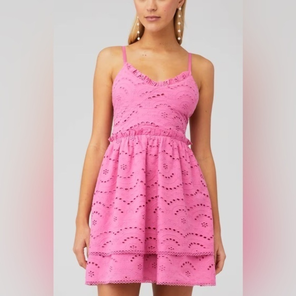 Winston White Women's Pink Eyelet Francesca Mini Dress $165 RTR EUC S #1922